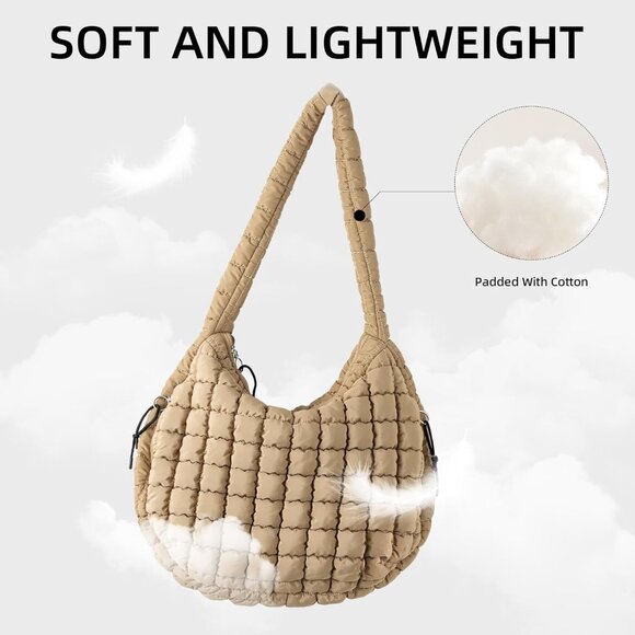 Large Quilted Puffer Shoulder Bag – Trendy Crossbody Tote with Zippered Pockets - Picture 5 of 6